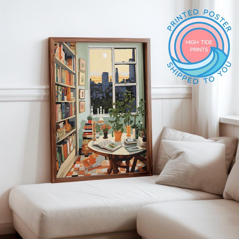New York Apartment, Library, Window View, Interior Painting, Printed ...
