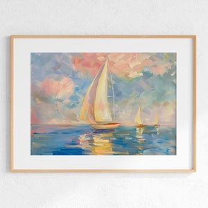 Sailboats Impressionist Painting: Pastel Coastal Decor (Digital Download)