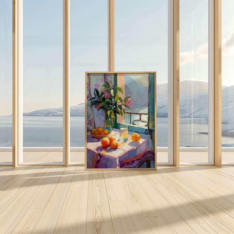 Breakfast Table Still Life, Fresh Oranges, Italian French Rustic