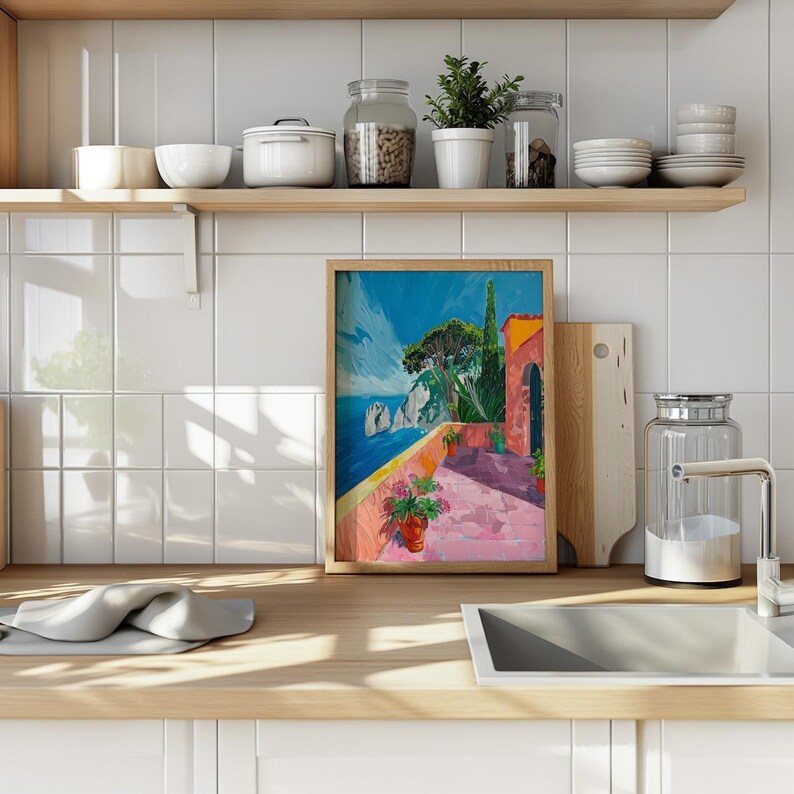 Amalfi Coast Print, Sorrento, Capri Italy Painting, Italian Riviera