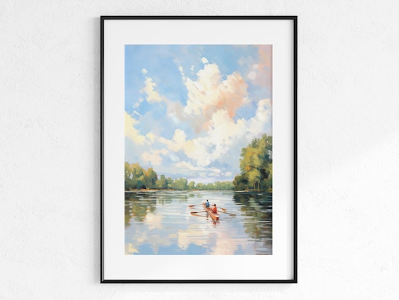 Lake House Wall Art | Impressionist Boat Painting Lakeside Decor | Lake House Gift Boating Art Print