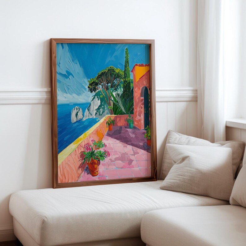 Amalfi Coast Print, Sorrento, Capri Italy Painting, Italian Riviera