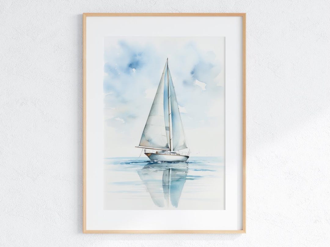 Watercolor Sailboat Print | Nautical Wall Art Pastel Coastal Decor ...