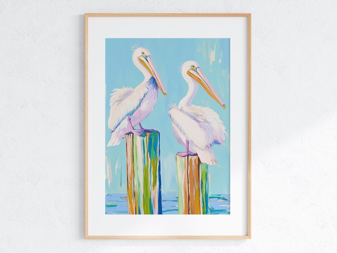Coastal Pelicans Art Print | Coastal Bird Wall Art | Beach House Decor ...