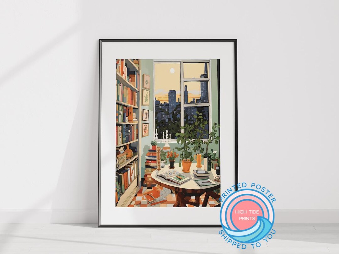 New York Apartment, Library, Window View, Interior Painting, Printed ...