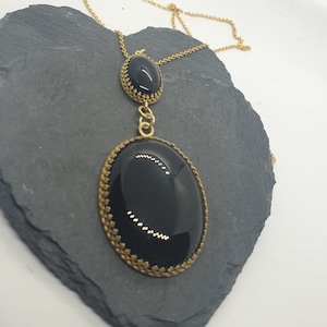 Black Onyx Vintage Double Gemstone Drop Statement Necklace