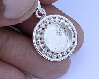925 sterling silver round bezel blank pendant , with simple Round wire and solid ball arround the bezel,pendant bezel blank , bezel setting