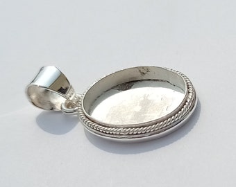 925 sterling silver oval shape pendant bezel blank with round wire and twisted wire around bezel,pendant cabochon setting for oval stone