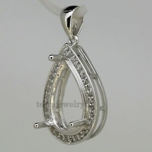 925 sterling silver pre notched pear shaped prong setting pendant , pear pendant blanks for pear stone setting , cz pendant