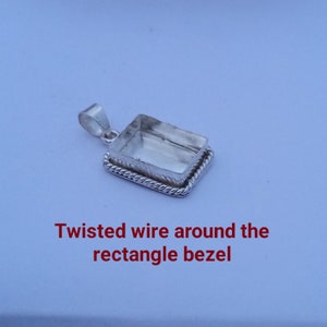 925 sterling argento rettangolo lunetta pendente vuoto con filo intrecciato arround lunetta per impostazione in pietra rettangolo, impostazione resina, cabochon vuoto