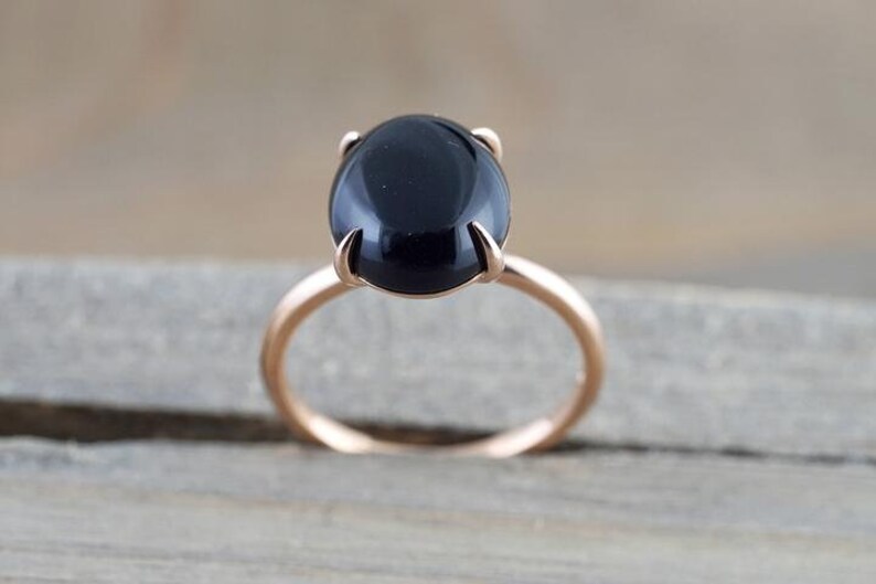 925 sterling silvergoldrose gold ring valentine gift ring Natural Black Onyx Ring wedding ring engagement ring