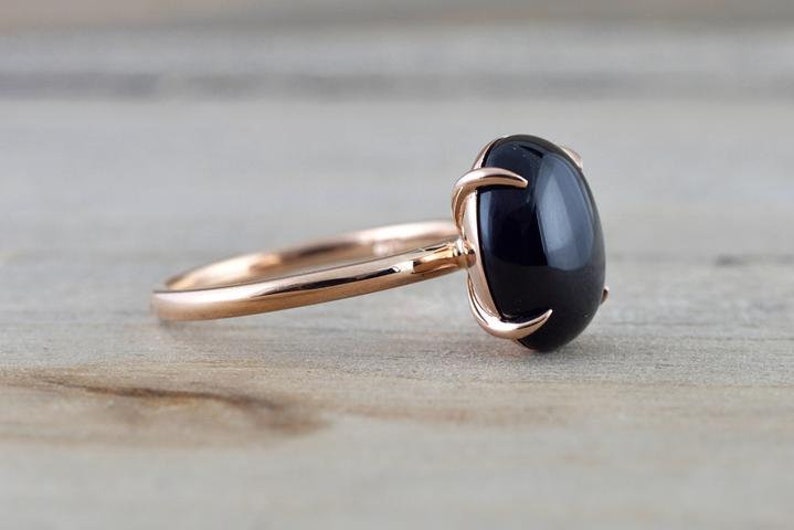925 sterling silvergoldrose gold ring valentine gift ring Natural Black Onyx Ring wedding ring engagement ring
