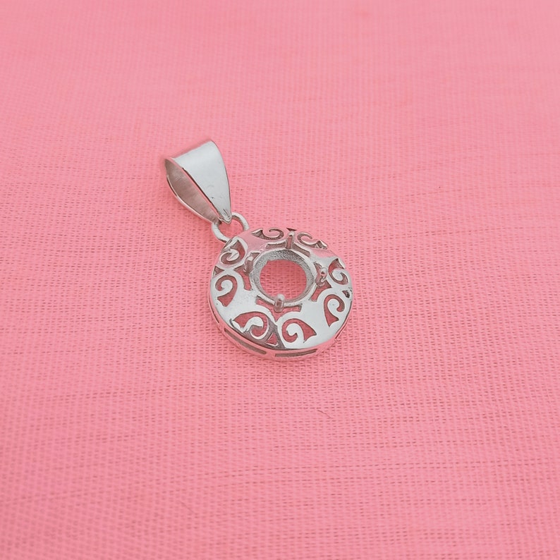 925 sterling silver pren notched prong setting round pendant setting , semi mount round pendant for faceted stone setting ,pendant blanks image 3