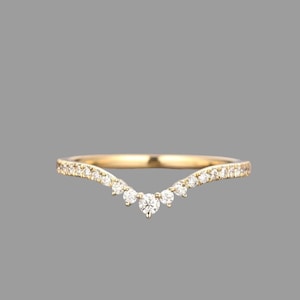 925 sterling silver lab diamond dainty thin band ring - stacking ring - curved wedding band - chevron ring band for her - minimal tiny band