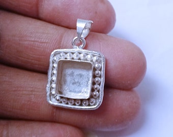 round wire and solid round ball arround 925 sterling silver square bezel blank pendant setting ,cabochon setting for square pendant