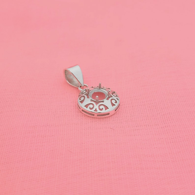 925 sterling silver pren notched prong setting round pendant setting , semi mount round pendant for faceted stone setting ,pendant blanks image 7