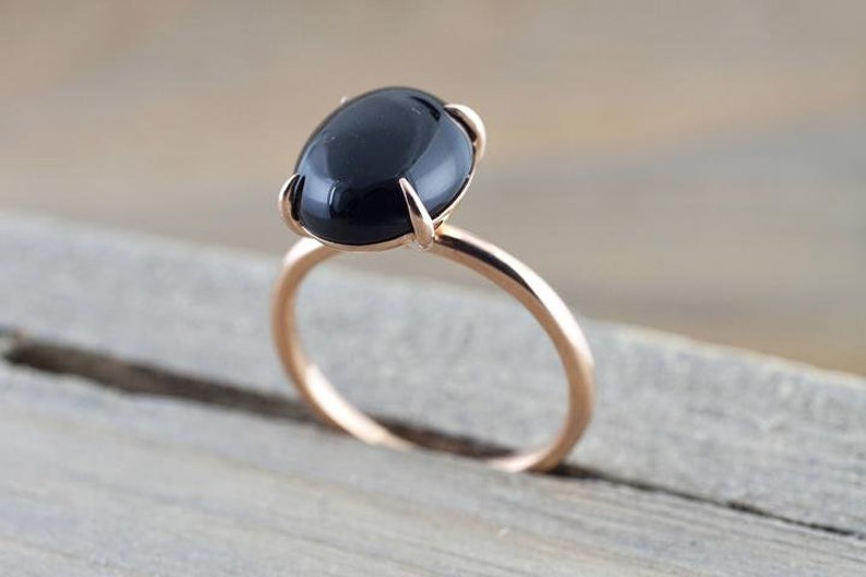 925 sterling silvergoldrose gold ring valentine gift ring Natural Black Onyx Ring wedding ring engagement ring