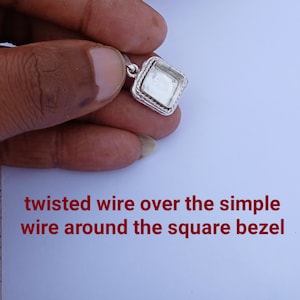Simple twisted wire and round wire arround 925 sterling silver square bezel blank pendant setting ,cabochon setting for square pendant