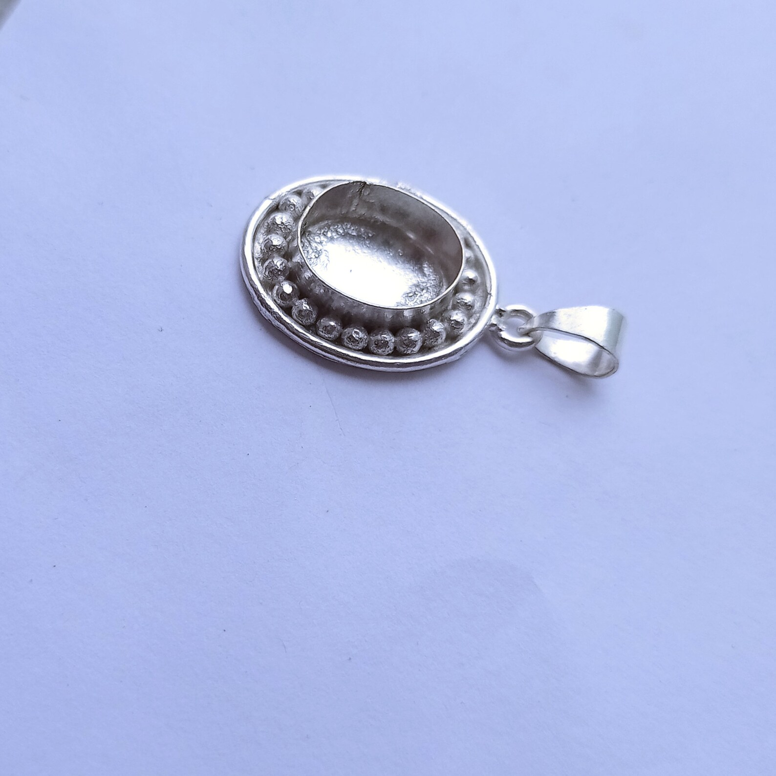 925 sterling silver oval shape pendant bezel blank with round Etsy