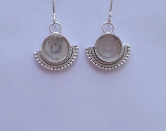 925 sterling silver dangle and drop round earring bezel blanks for round stone setting and wood and ash crafting and multipurpose crafting