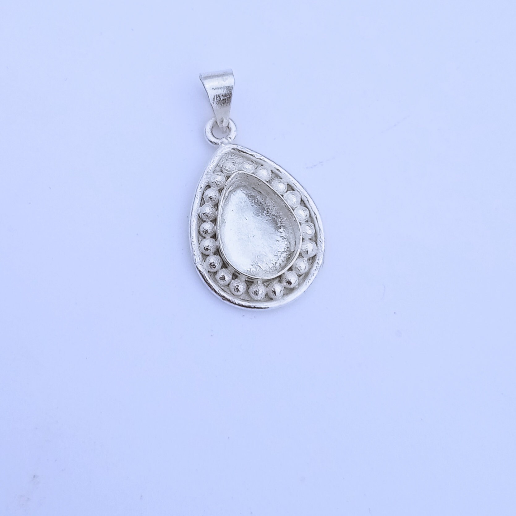 925 Sterling Silver Pear Shape Pendant Bezel Blank Setting With Simple ...