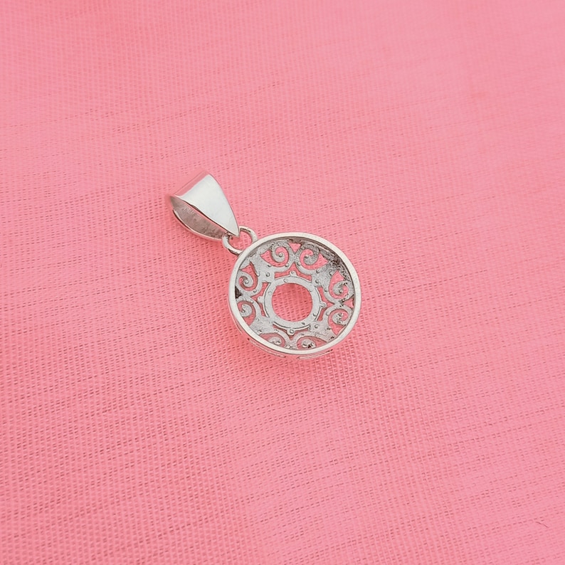 925 sterling silver pren notched prong setting round pendant setting , semi mount round pendant for faceted stone setting ,pendant blanks image 8