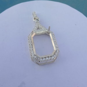 925 sterling silver halo octagon pendant setting , semi mount pendant for faceted stone setting ,pendant blanks,empty pendant