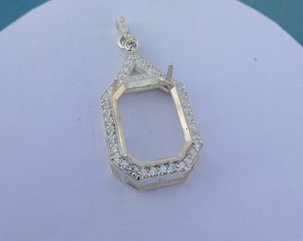 925 sterling silver halo octagon pendant setting , semi mount pendant for faceted stone setting ,pendant blanks,empty pendant