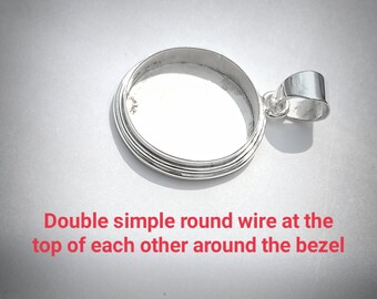 925 sterling silver round bezel blank pendant , double wire top of each other arround the bezel,pendant bezel blank , bezel setting