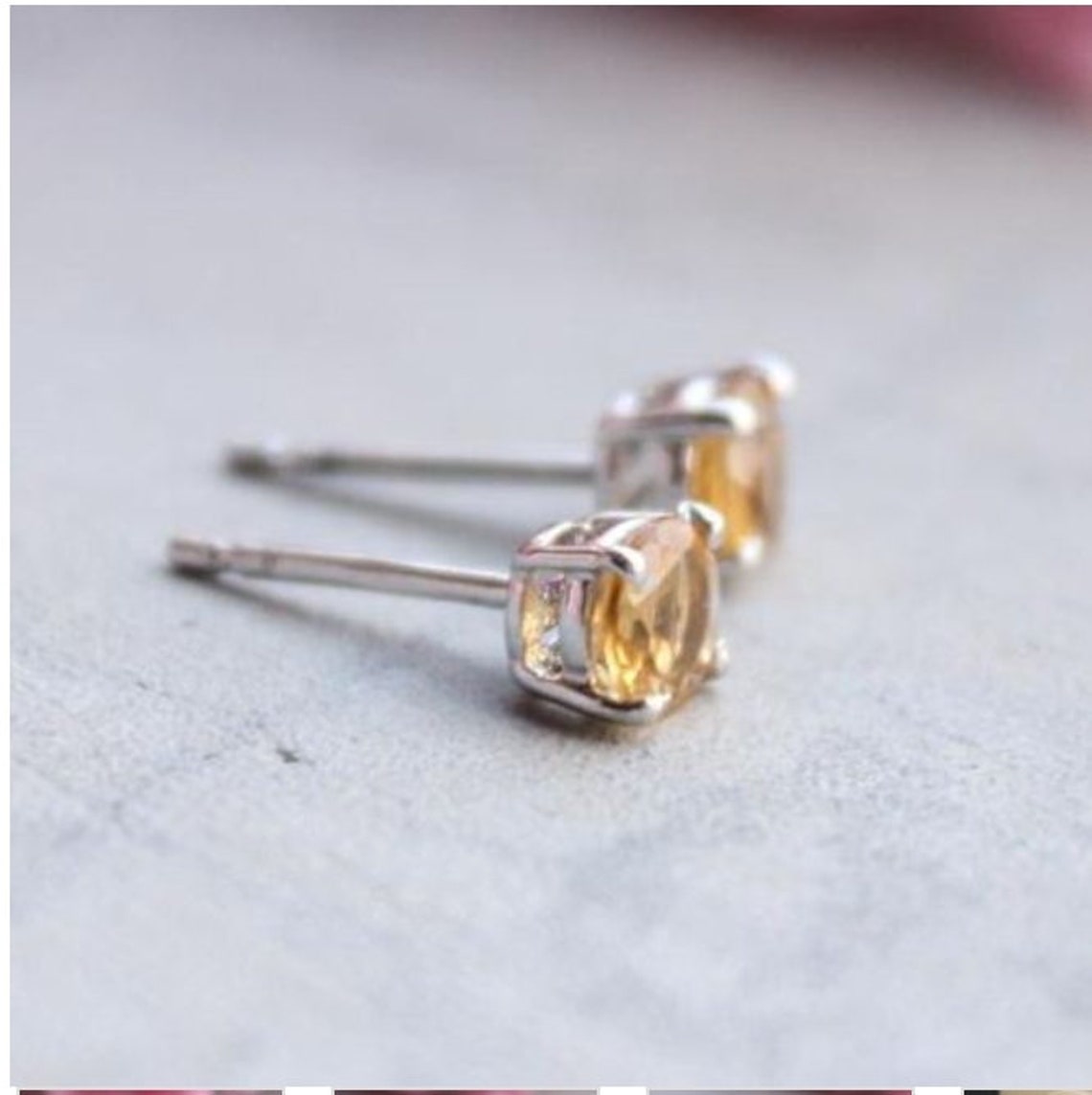 Natural Citrine Stud Earring 925 sterling silver earring Etsy