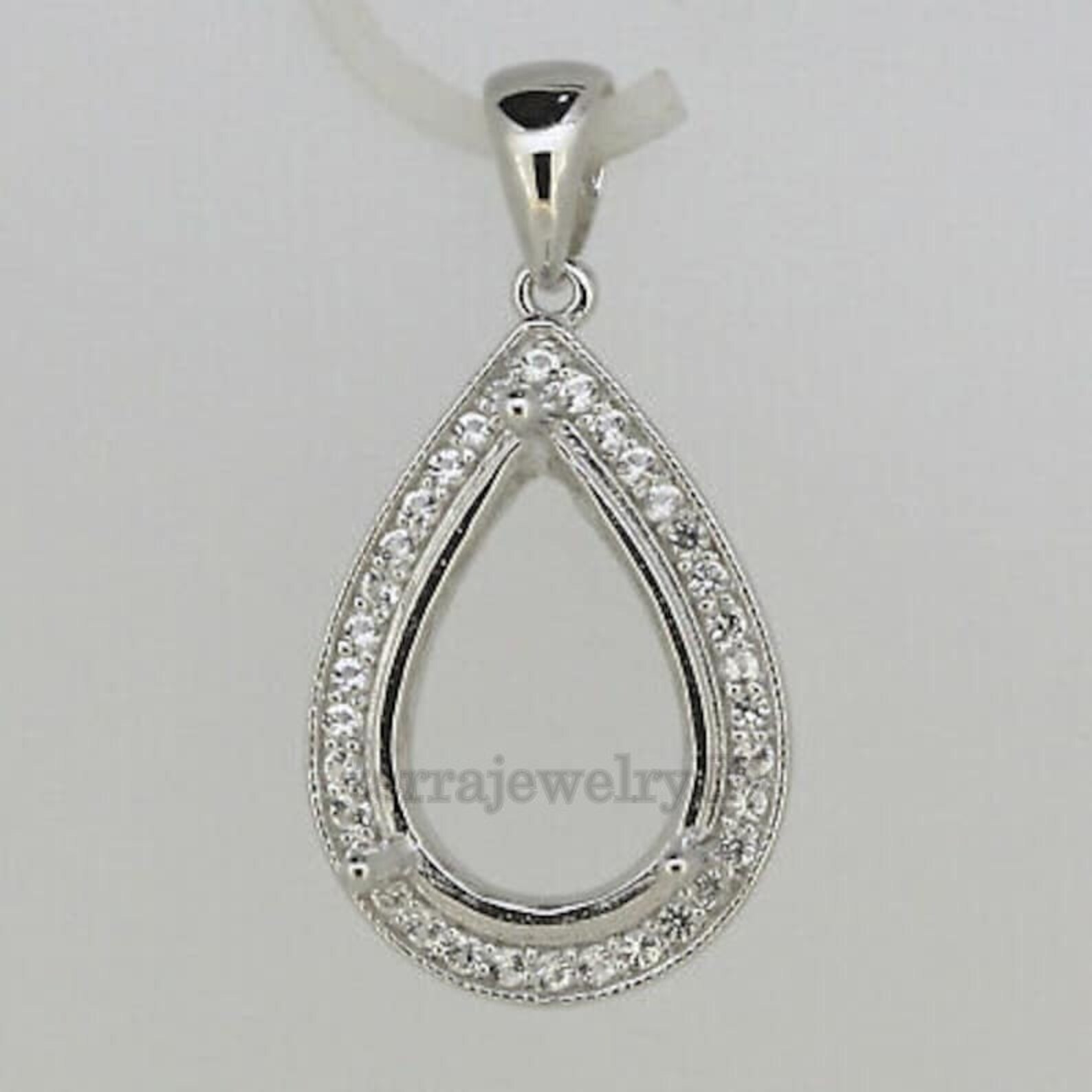 925 Sterling Silver Pre Notched Pear Shaped Prong Setting Pendant ...