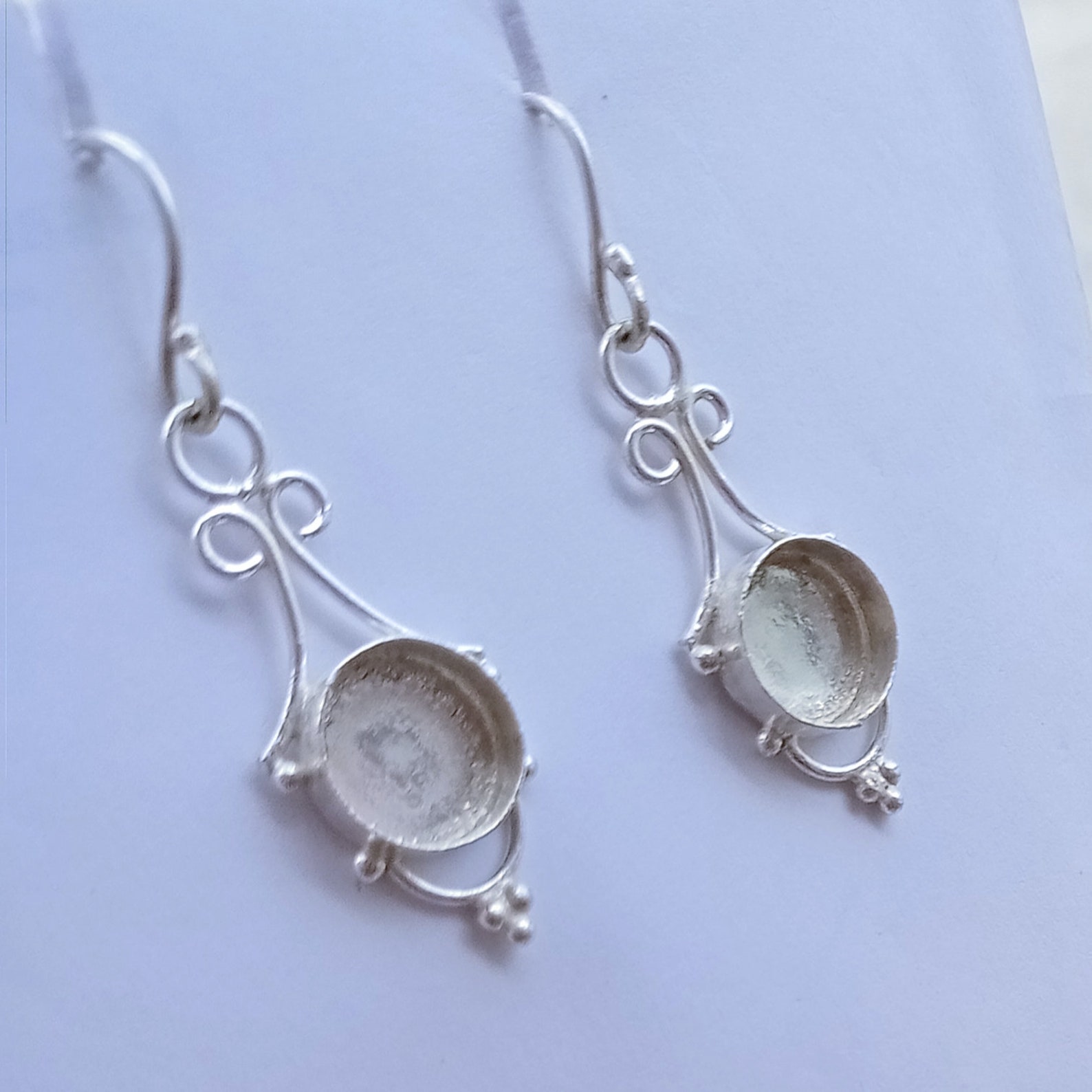 925 Sterling Silver Dangle and Drop Round Earring Bezel Blanks Etsy