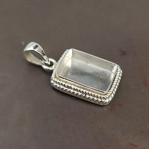 925 sterling silver double twisted wire arround rectangle bezel pendant blank for rectangle stone setting , resin setting , cabochon blank