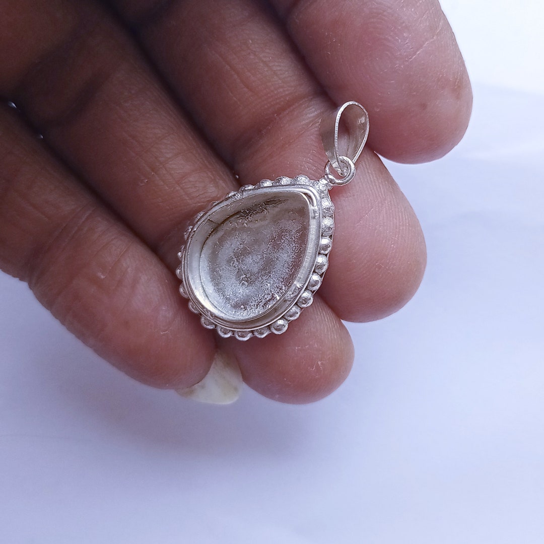 925 Sterling Silver Pear Shape Pendant Bezel Blank Setting With Round ...
