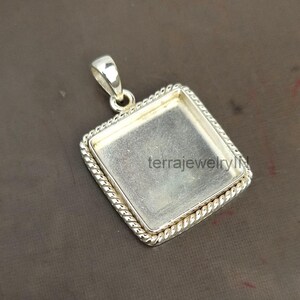 Simple rope wire arround 925 sterling silver square bezel blank pendant setting ,cabochon setting for square pendant