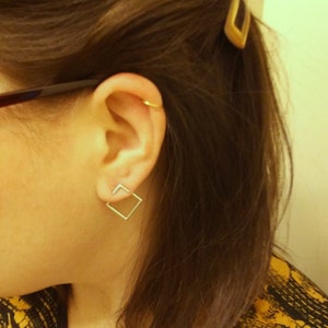 Geomatric tiny stud earrings • square hoop earring • mother&#39;s day gift , bridesmaid gift earring • dangle earring • gift for her