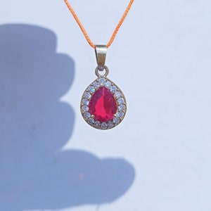 Lab Created Pear Cut Red Garnet Solitaire Pendant, Bridal Stunning Jewelry, Gift For Her , 925 Silver Pendant
