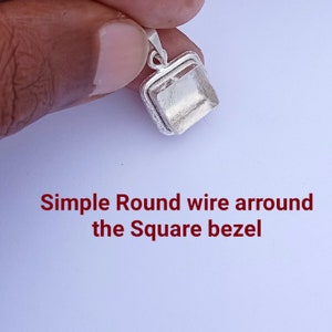 Simple Round wire arround 925 sterling silver square bezel blank pendant setting ,cabochon setting for square pendant ,resin blank