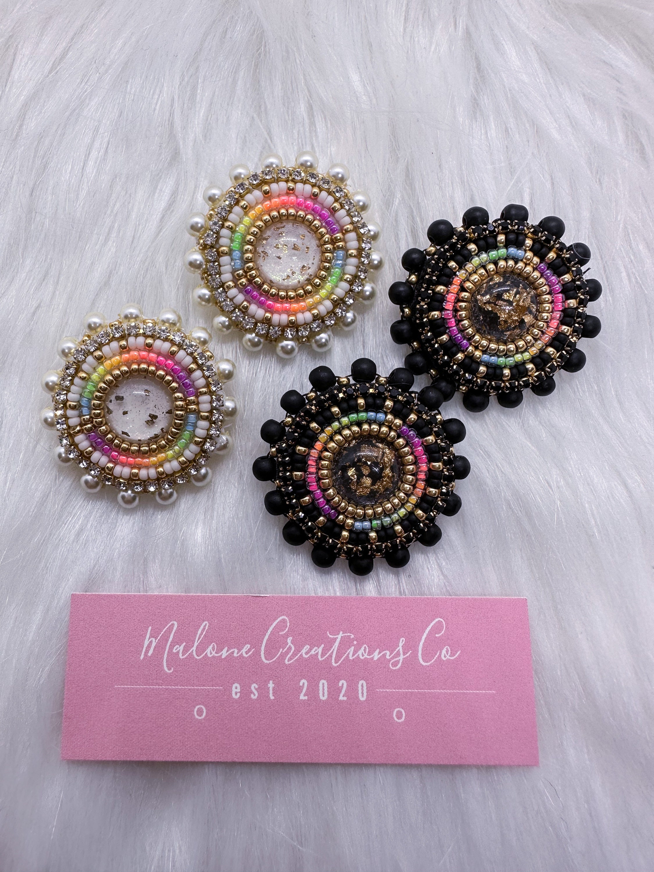 Native Beaded Earrings Black White Neon Gold Pearl Beaded Earring