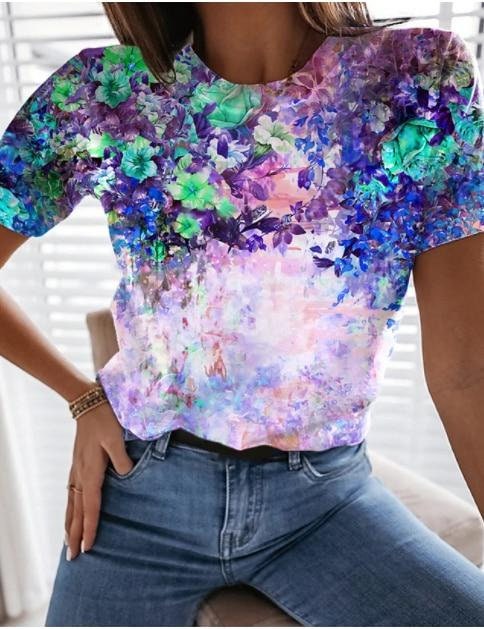 Graphic Floral Print Streetwear Casual Short Sleeve Plus Size | Etsy