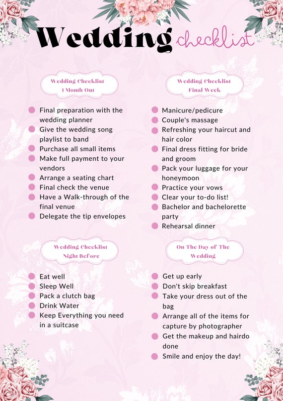 Buy Download 5 Gorgeous Wedding Checklists for Your Special Day