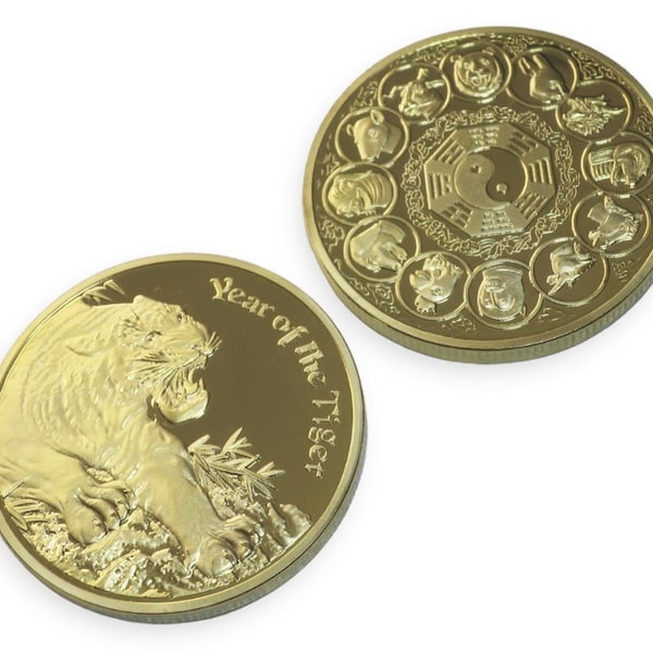 Year of The Tiger Gold Zodiac Coin Gift for 2022 Lucky Chinese Lunar New Year