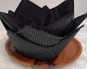 Microwave bowl cozy, Subtle colour, plain, handmade, reversible, black and white,polka dot