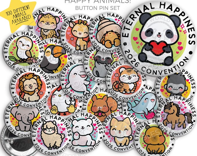 Eternal Happiness 2026 Convention Button Pins - HAPPY ANIMALS - jw convention gifts, kawaii