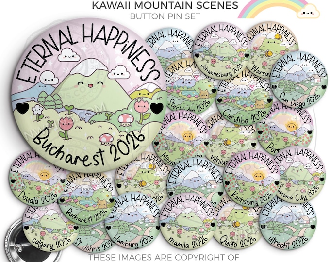 Eternal Happiness 2026 INTERNATIONAL Convention Button Pins - Happy KAWAII MOUNTAIN, jw convention gifts