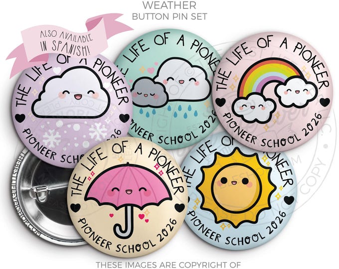 2026 Pioneer School Button Pin Set: JW Gifts - WEATHER