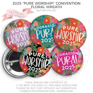 Pure Worship! 2025 Convention Button Pins - FLORAL WREATH - jw gifts - jw, convention gifts, special convention