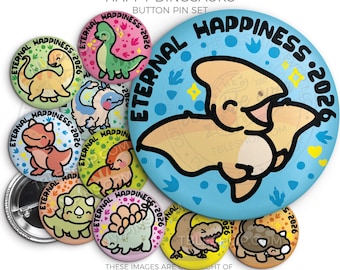 Eternal Happiness 2026 Convention Button Pins - HAPPY DINOS
