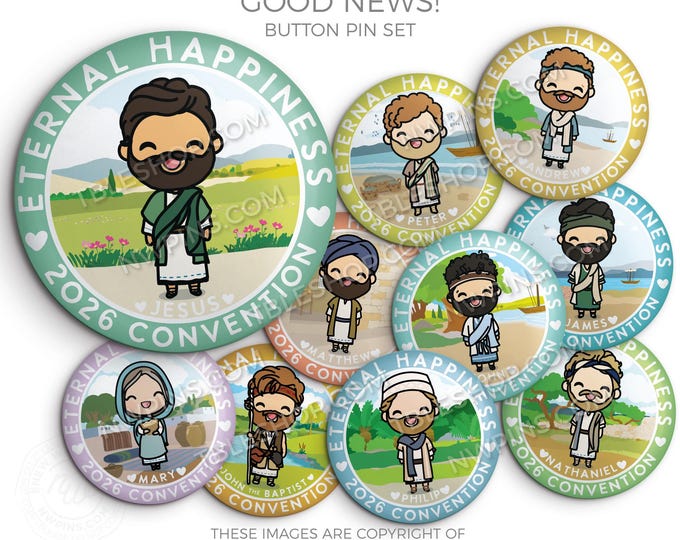 Eternal Happiness 2026 Convention Button Pins - Good News Friends