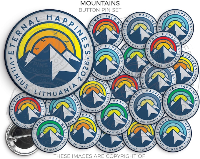 Eternal Happiness 2026 INTERNATIONAL Convention Button Pins - MOUNTAINS -jw gifts for kids